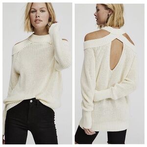 Free People Half Moon Bay Cutout Shoulder Pullover Knit Top Sweater